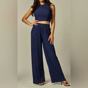 Love Poem Iris Crinkle Blue Ink Sleeveless 2 Piece Women Pantsuit